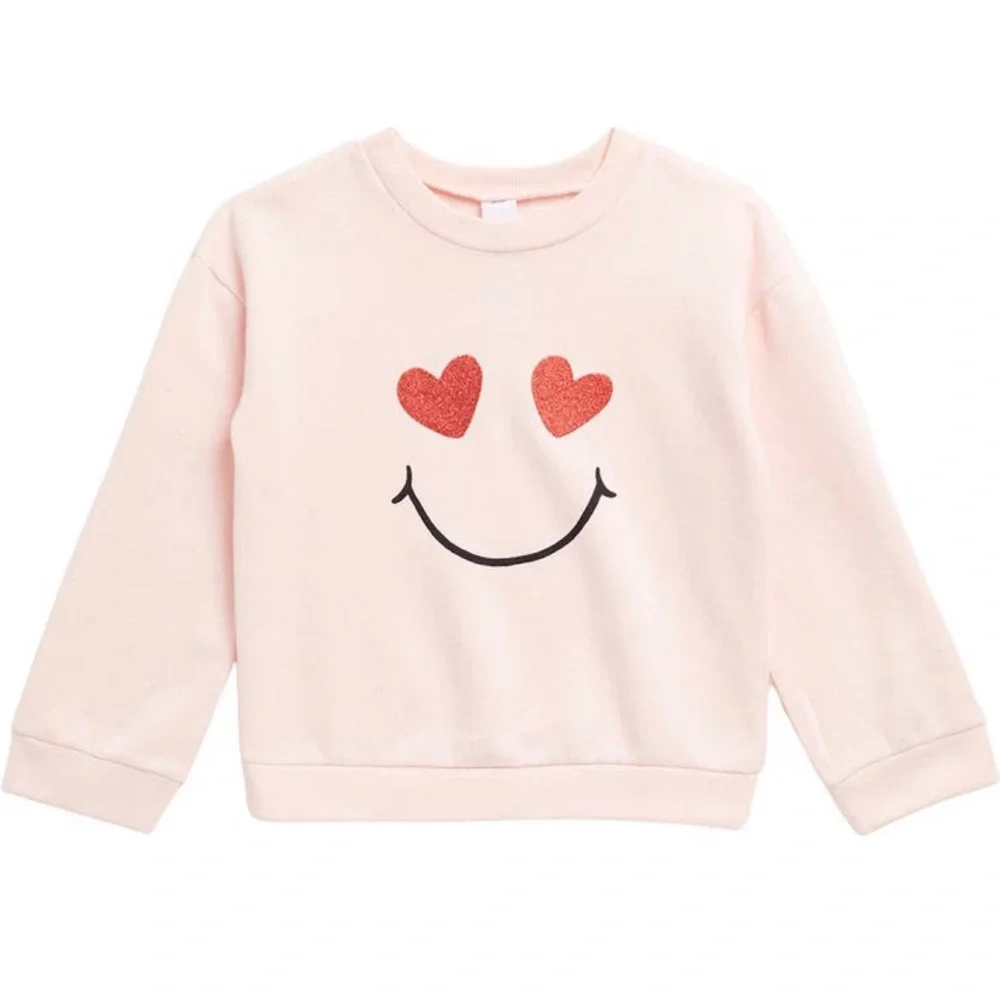 Harper Canyon Pink English Heart Eye Smiley Crew Neck Sweatshirt NWT